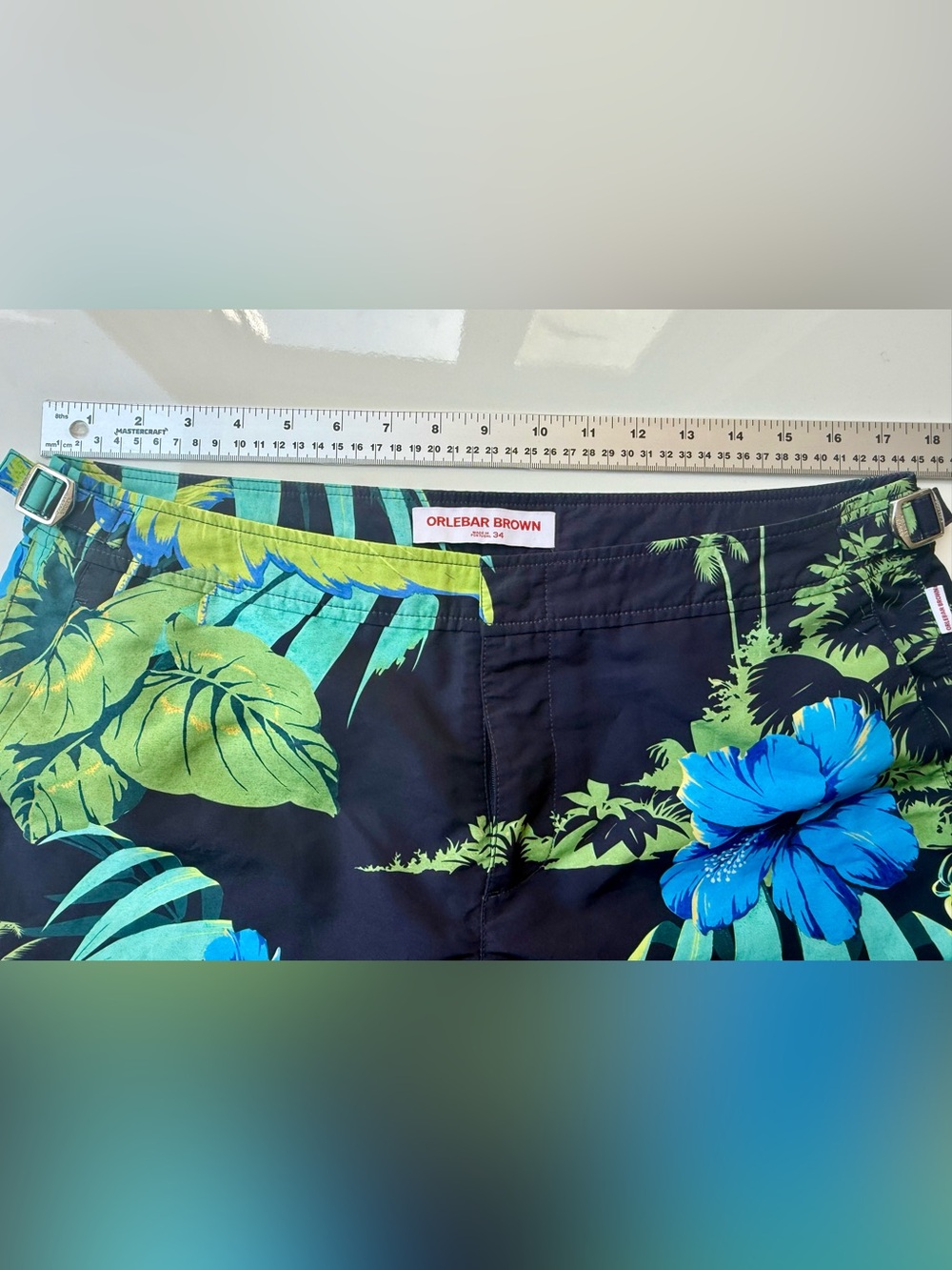 Orlebar Brown- Navy Tropical Hibiscus Print Swim Shorts- with Branded Dust Bag - Picture 6 of 9